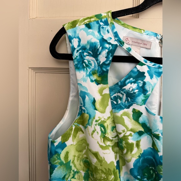 Dressbarn Green Blue White Floral Spring Cocktail Dress - Picture 7 of 14